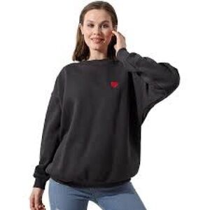 Black Sweatshirt with Red Heart Embroidery